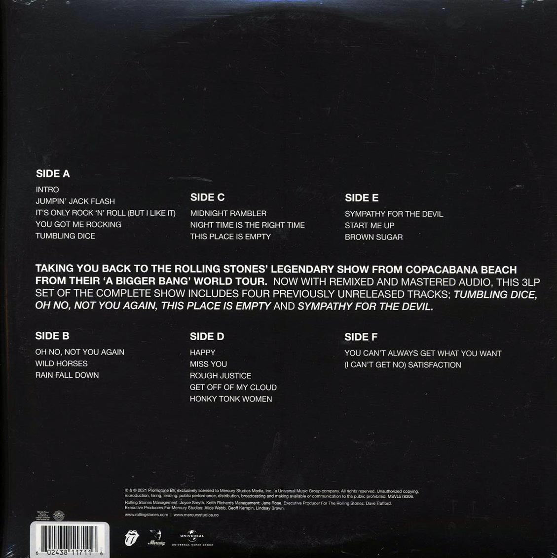 The Rolling Stones - A Bigger Bang: Live On Copacabana Beach (3xLP) (180g) (clear vinyl) Vinyl Record