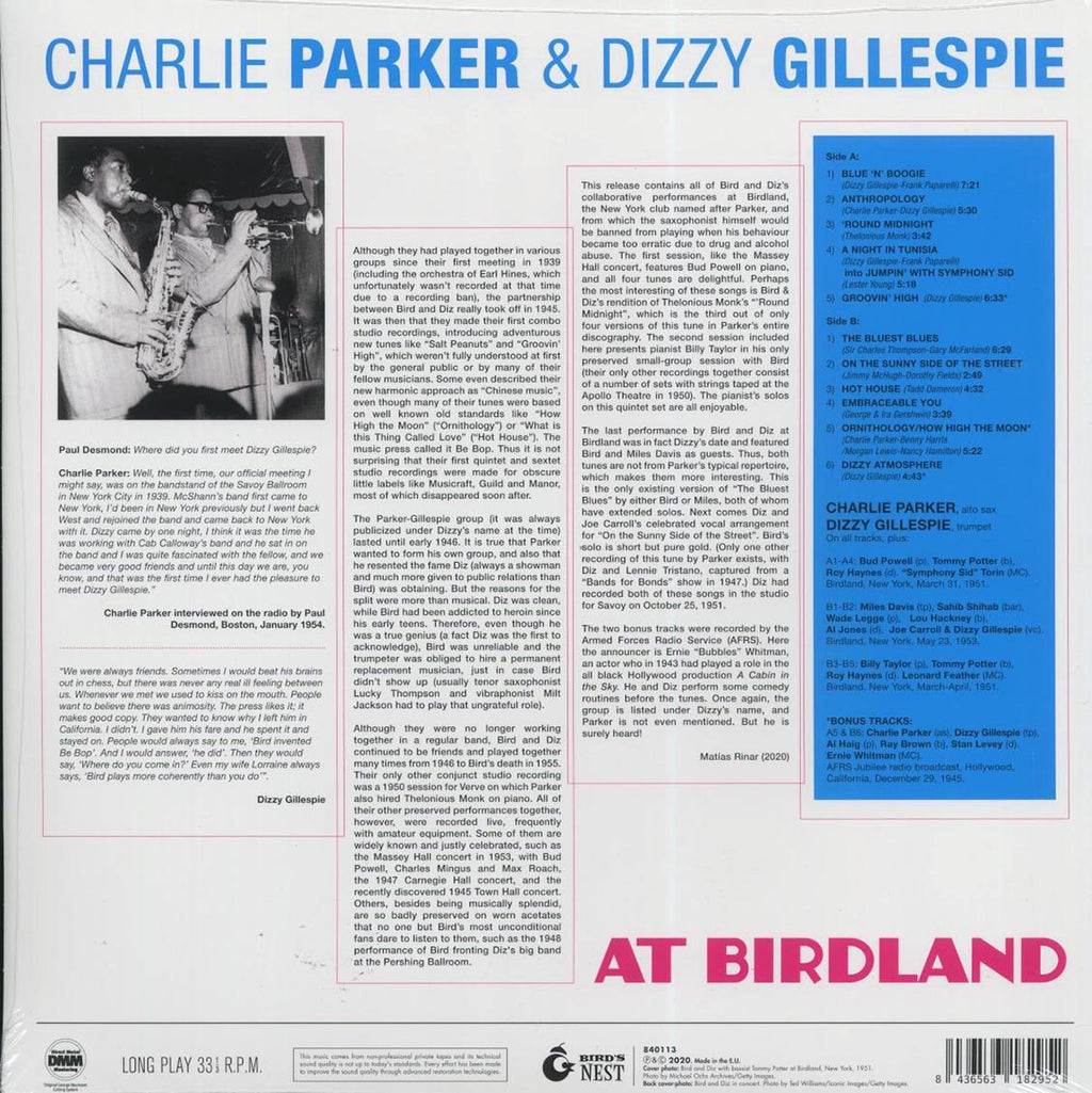 Charlie Parker, Dizzy Gillespie - At Birdland (+2 bonus tracks) (ltd. ed.) (180g) (orange vinyl) Vinyl Record
