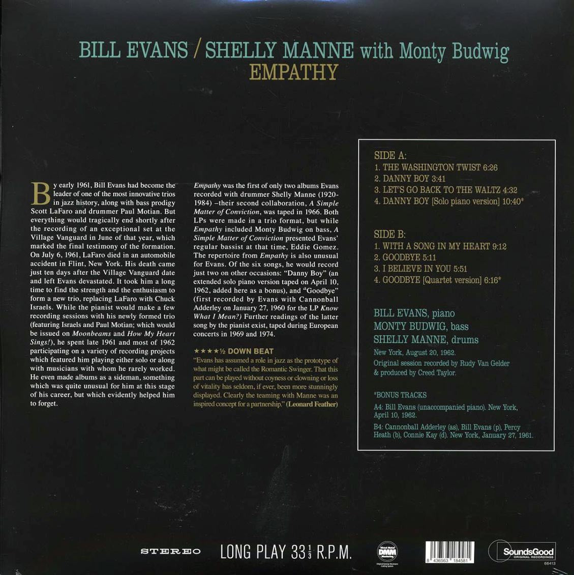 Bill Evans, Shelly Manne, Monty Budwig - Empathy (+2 bonus tracks) (ltd. ed.) (180g) Vinyl Record