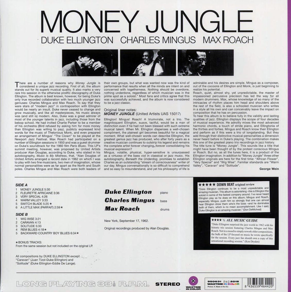 Duke Ellington, Charlie Mingus, Max Roach - Money Jungle (+4 bonus tracks) (ltd. ed.) (180g) (purple vinyl) Vinyl Record