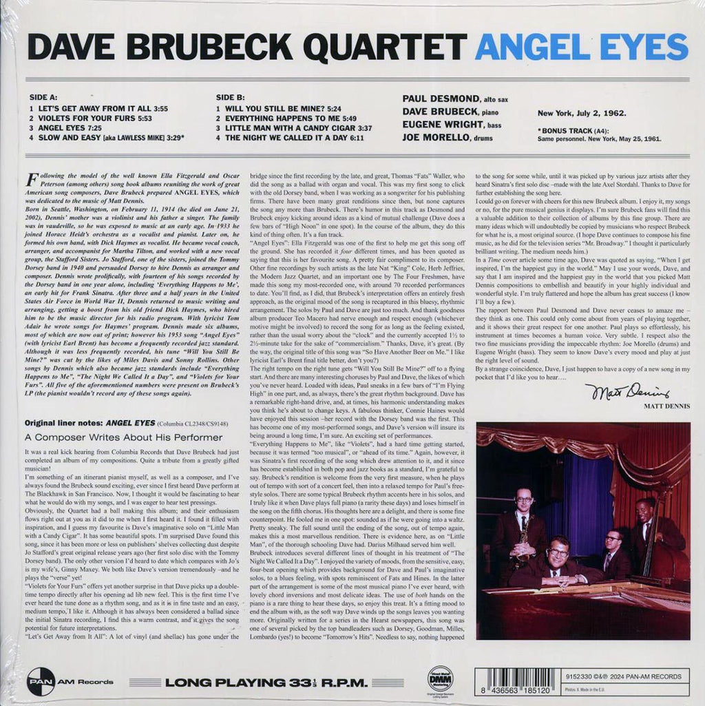 Dave Brubeck Quartet - Angel Eyes (+2 bonus tracks) (ltd. ed.) (180g) Vinyl Record