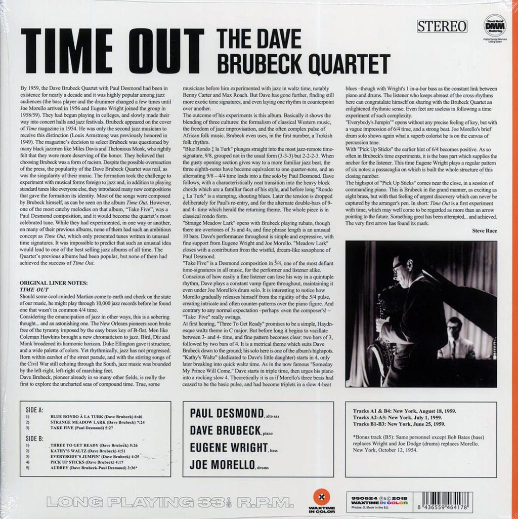 Dave Brubeck Quartet - Time Out (+bonus track) (ltd. ed.) (180g) (orange vinyl) Vinyl Record