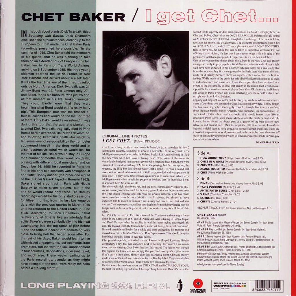 Chet Baker, Bobby Jaspar - I Get Chet (+bonus track) (ltd. ed.) (180g) (red vinyl) Vinyl Record
