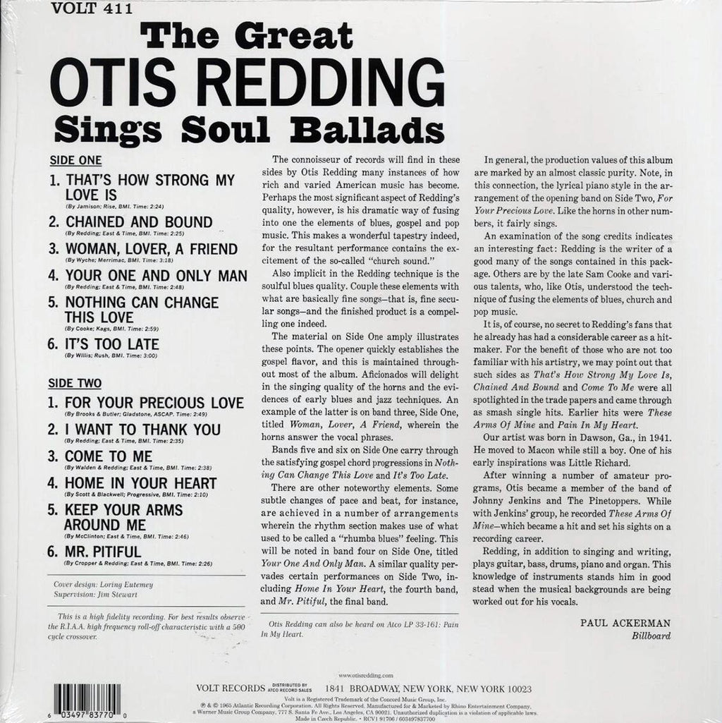 Otis Redding - The Great Otis Redding Sings Soul Ballads (mono) (ltd. ed.) (blue vinyl) Vinyl Record