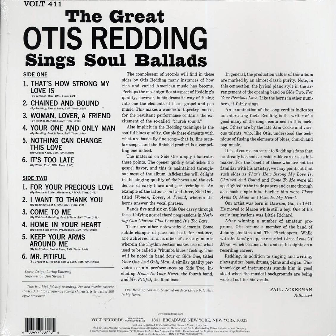 Otis Redding - The Great Otis Redding Sings Soul Ballads (mono) (ltd. ed.) (blue vinyl) Vinyl Record