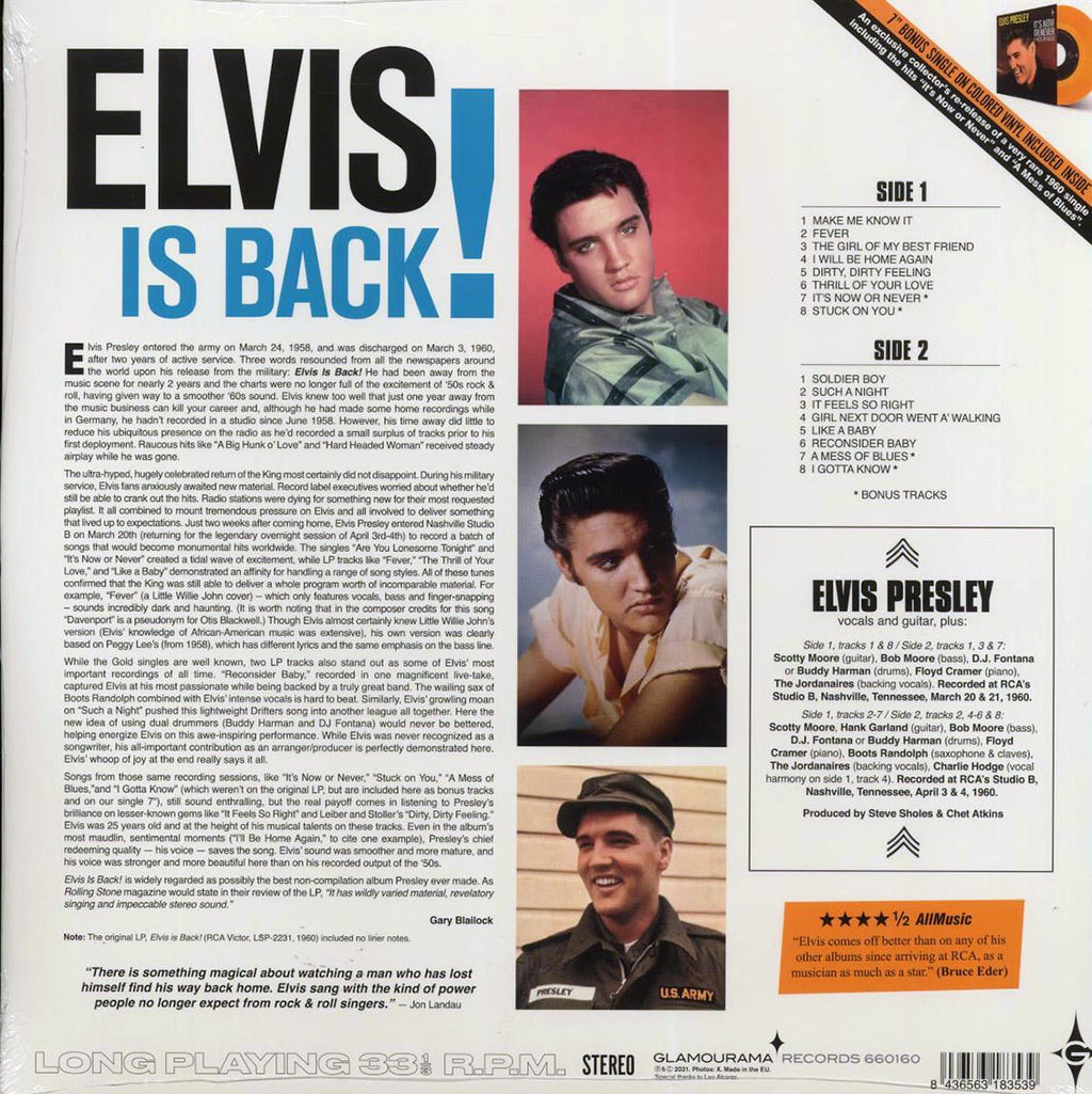 Elvis Presley - Elvis Is Back! (+4 bonus tracks) (180g) (incl. a bonus 45rpm vinyl) Vinyl Record