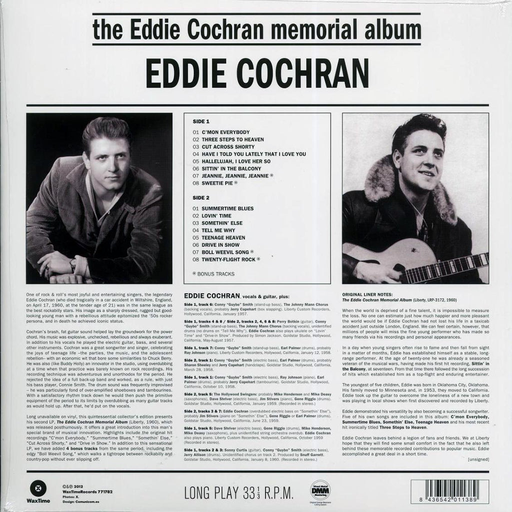 Eddie Cochran - The Eddie Cochran Memorial Album (+4 bonus tracks) (180g) (remastered) Vinyl Record
