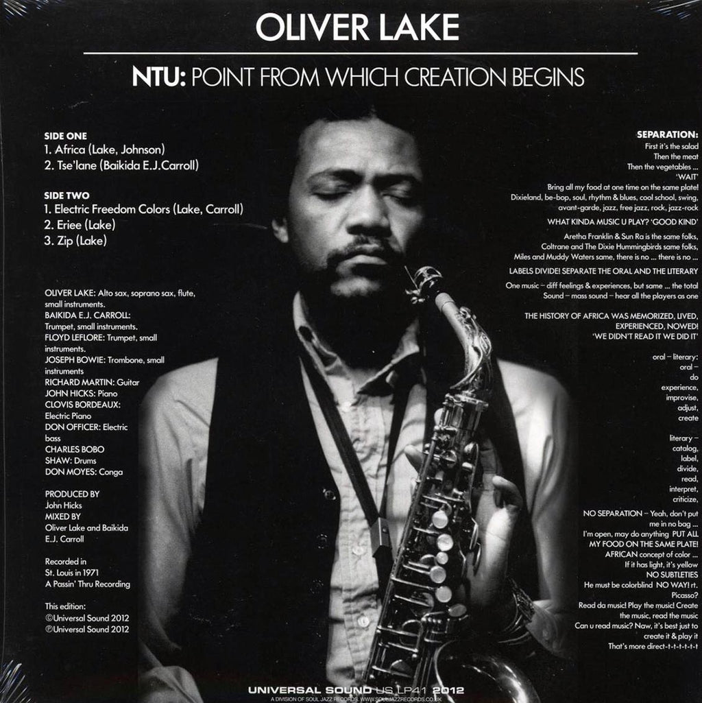 Oliver Lake - NTU: Point From Which Creation Begins Vinyl Record
