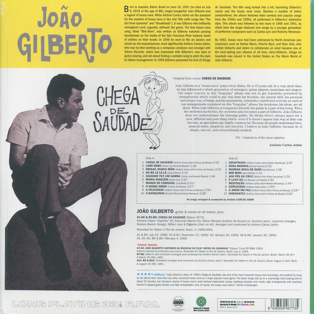 Joao Gilberto - Chega De Saudade (+8 bonus tracks) (ltd. ed.) (180g) (green vinyl) Vinyl Record