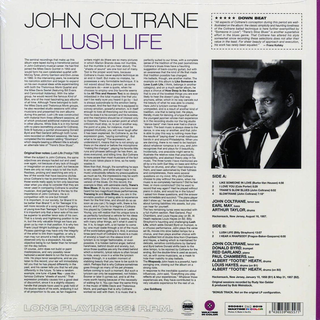 John Coltrane - Lush Life (+bonus track) (ltd. ed.) (180g) (purple vinyl) Vinyl Record