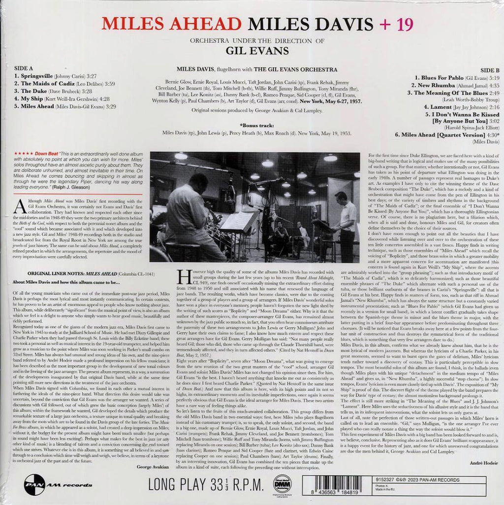 Miles Davis + 19 - Miles Ahead (+bonus track) (ltd. ed.) (180g) (remastered) Vinyl Record