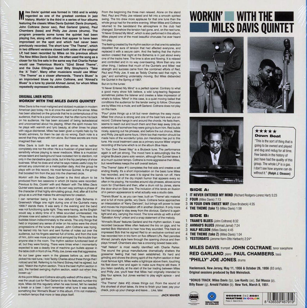 Miles Davis Quintet - Workin? With The Miles Davis Quintet (+bonus track) (ltd. ed.) (180g) (blue vinyl) Vinyl Record
