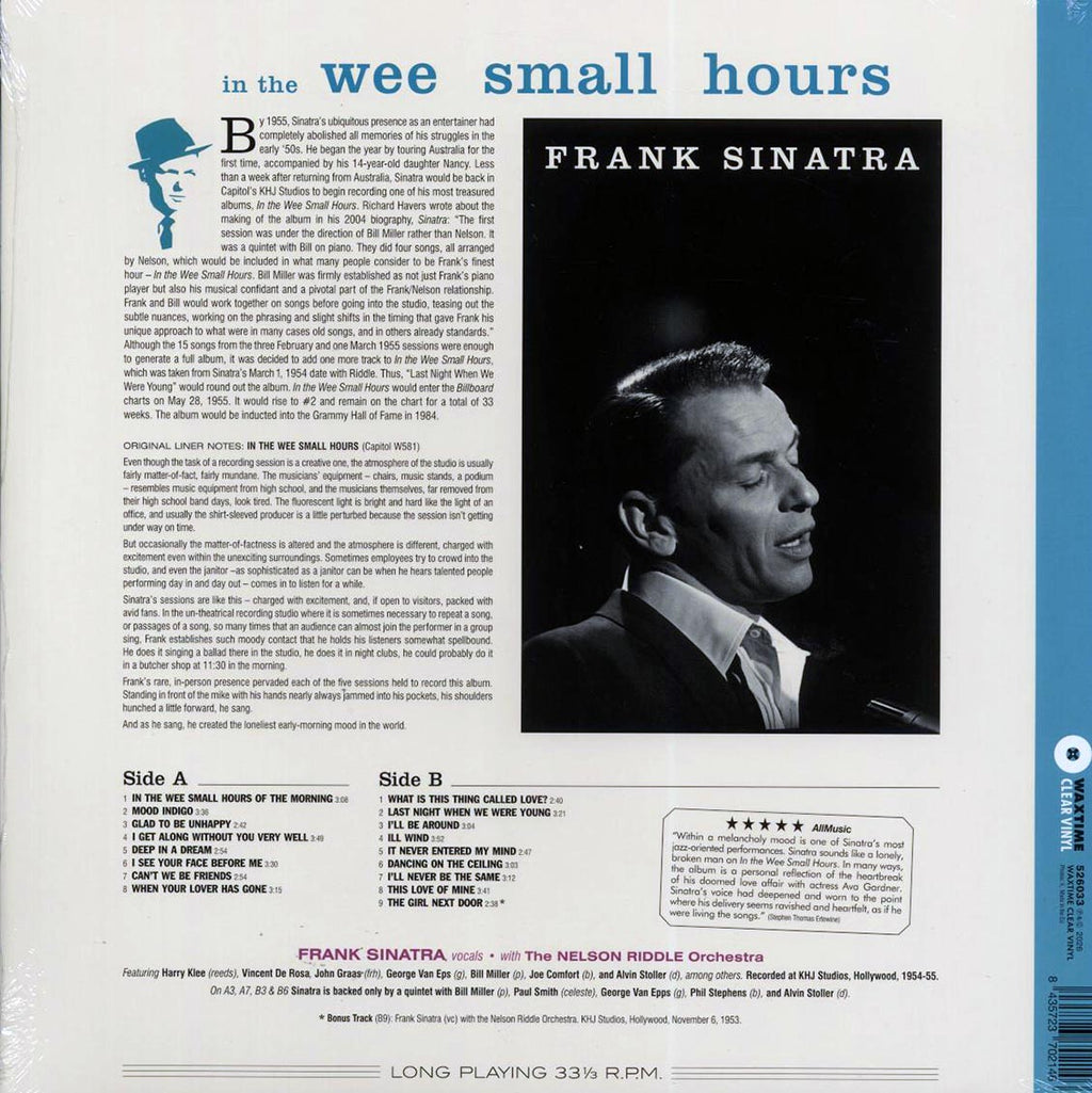 Frank Sinatra - In The Wee Small Hours (+bonus track) (ltd. ed.) (180g) (clear vinyl) Vinyl Record