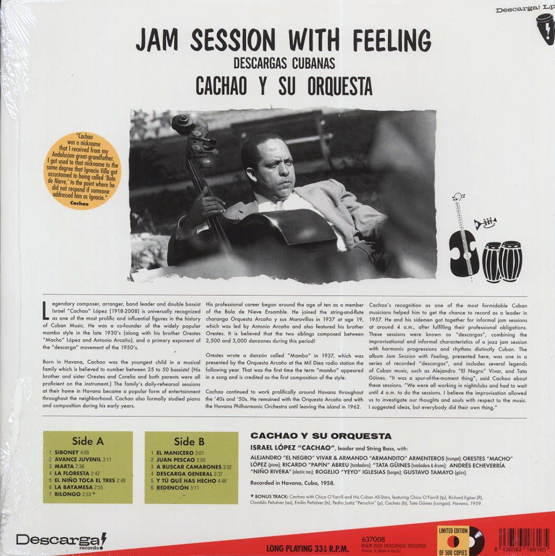 Cachao Y Su Orquesta - Jam Session With Feeling: Descargas Cubanas (+bonus track) (ltd. ed.) (180g) Vinyl Record