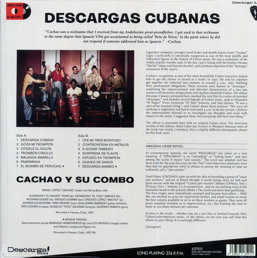 Cachao Y Su Combo - Descargas Cubanas (+2 bonus tracks) (ltd. ed.) (180g) Vinyl Record