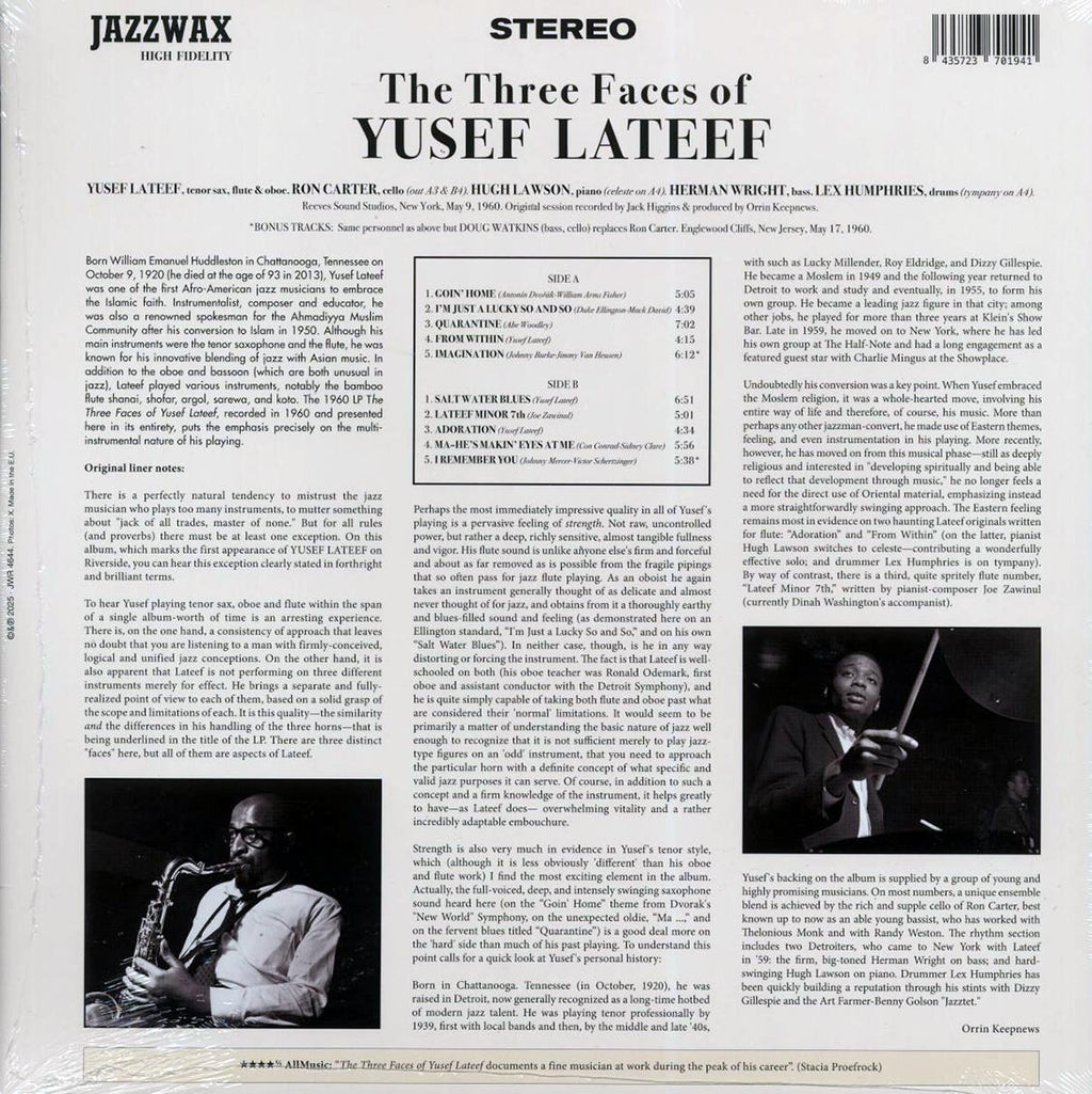 Yusef Lateef - The Three Faces Of Yusef Lateef (+2 bonus tracks) (ltd. ed.) (180g) Vinyl Record