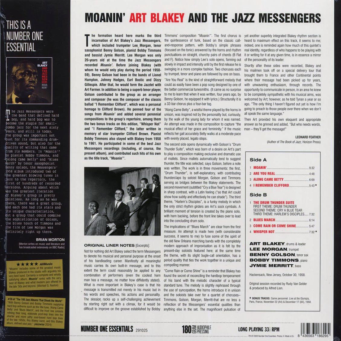 Art Blakey & The Jazz Messengers - Moanin' (+2 bonus tracks) (ltd. ed.) (180g) Vinyl Record