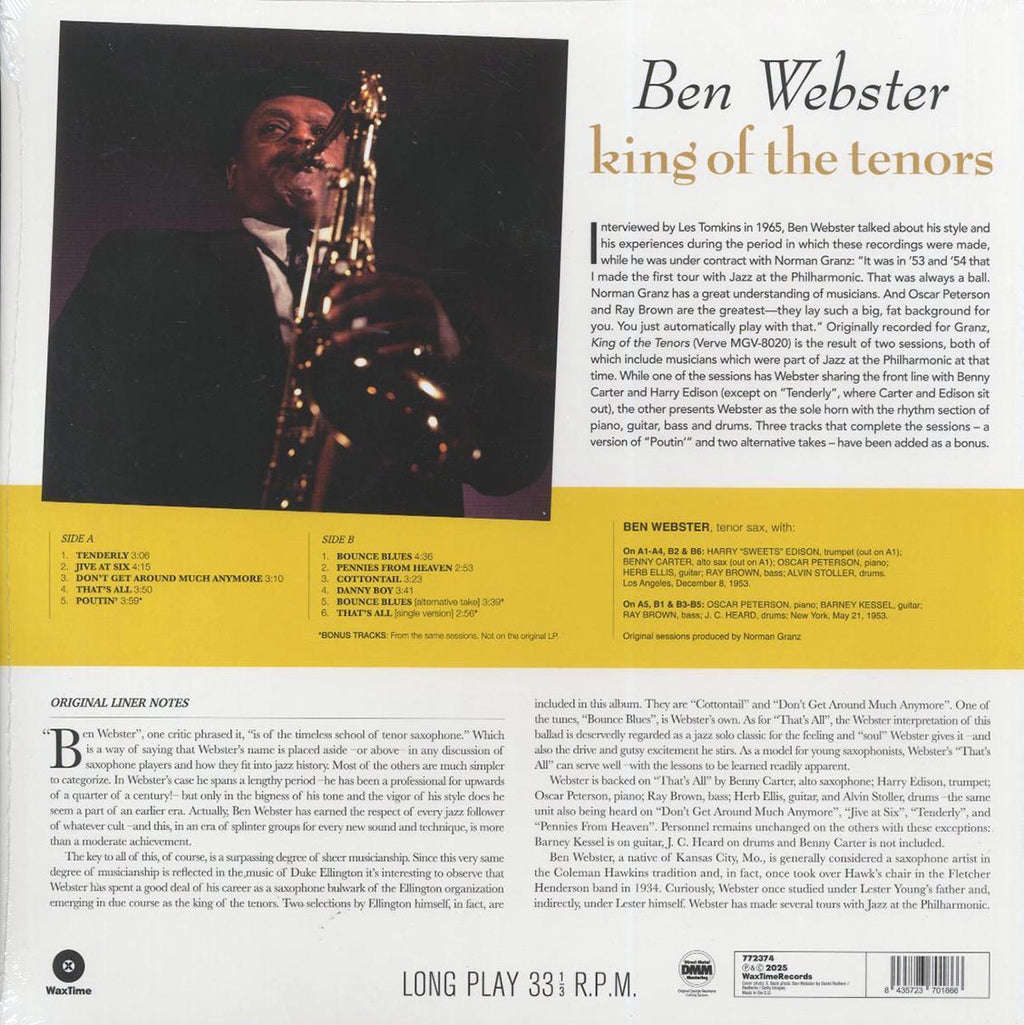 Ben Webster - King Of The Tenors (+3 bonus tracks) (ltd. ed.) (180g) Vinyl Record