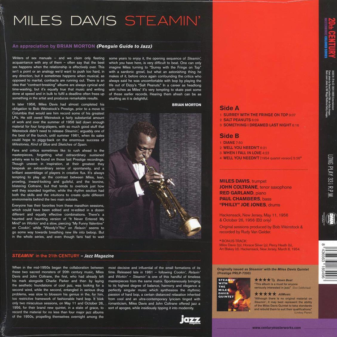 Miles Davis Quintet - Steamin' (+bonus track) (ltd. ed.) (180g) (orange vinyl) Vinyl Record