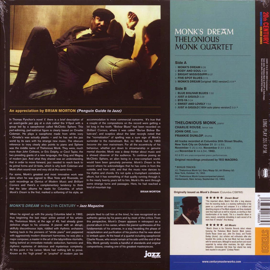 Thelonious Monk Quartet - Monk's Dream (+2 bonus tracks) (ltd. ed.) (180g) (blue vinyl) Vinyl Record