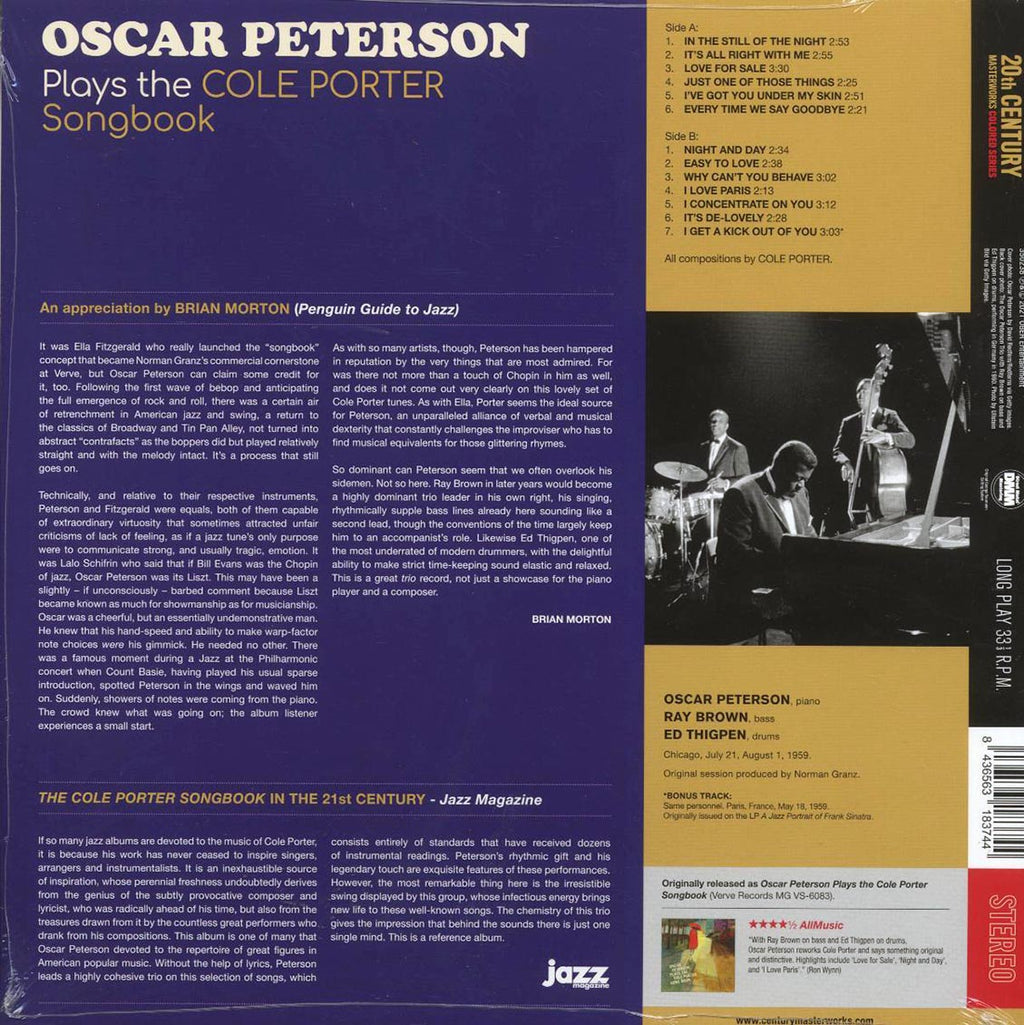 Oscar Peterson - Oscar Peterson Plays The Cole Porter Songbook (+bonus track) (ltd. ed.) (180g) (blue vinyl) Vinyl Record
