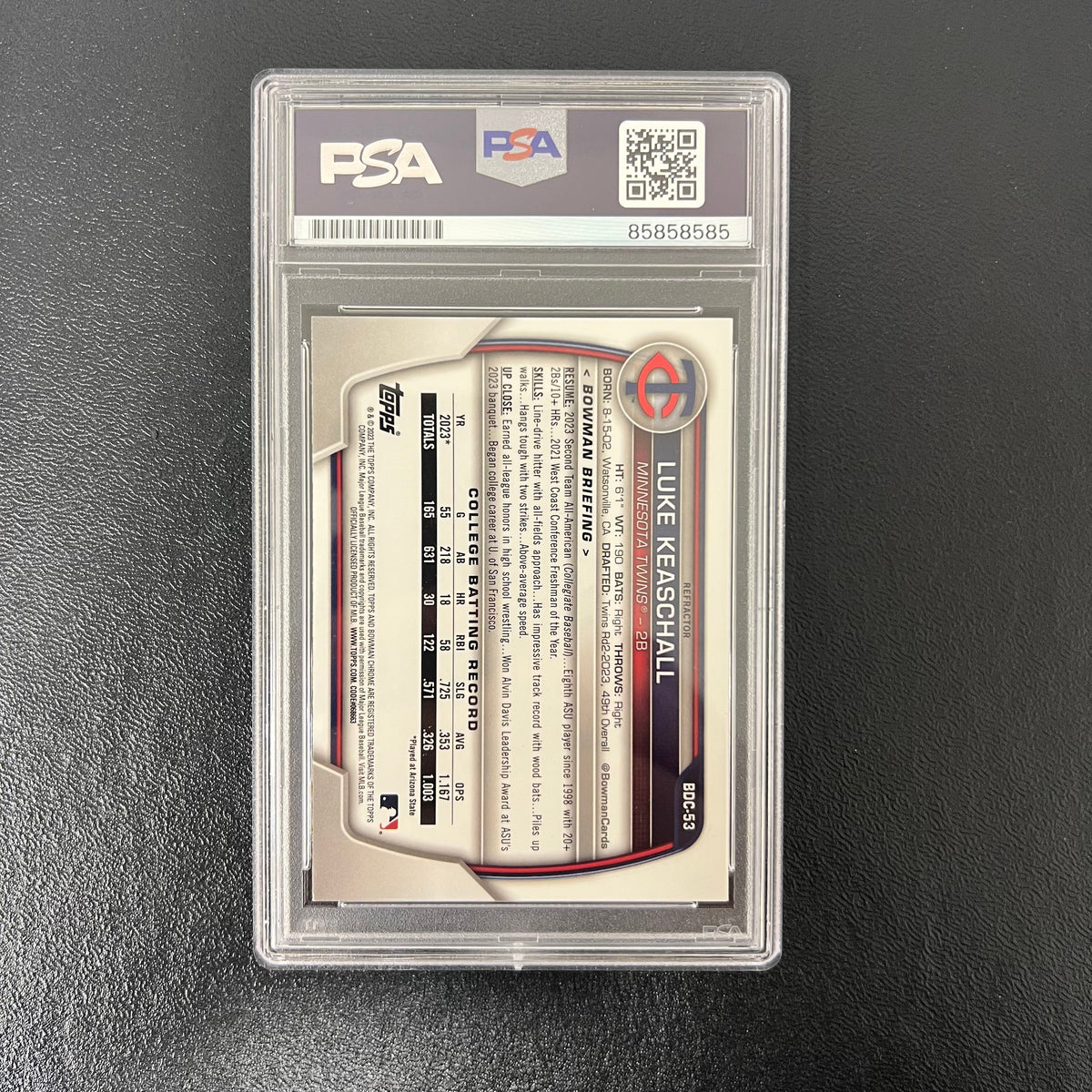 2023 Topps 1st Bowman Chrome#BDC-53 Luke Keaschall Signed Card PSA Twins