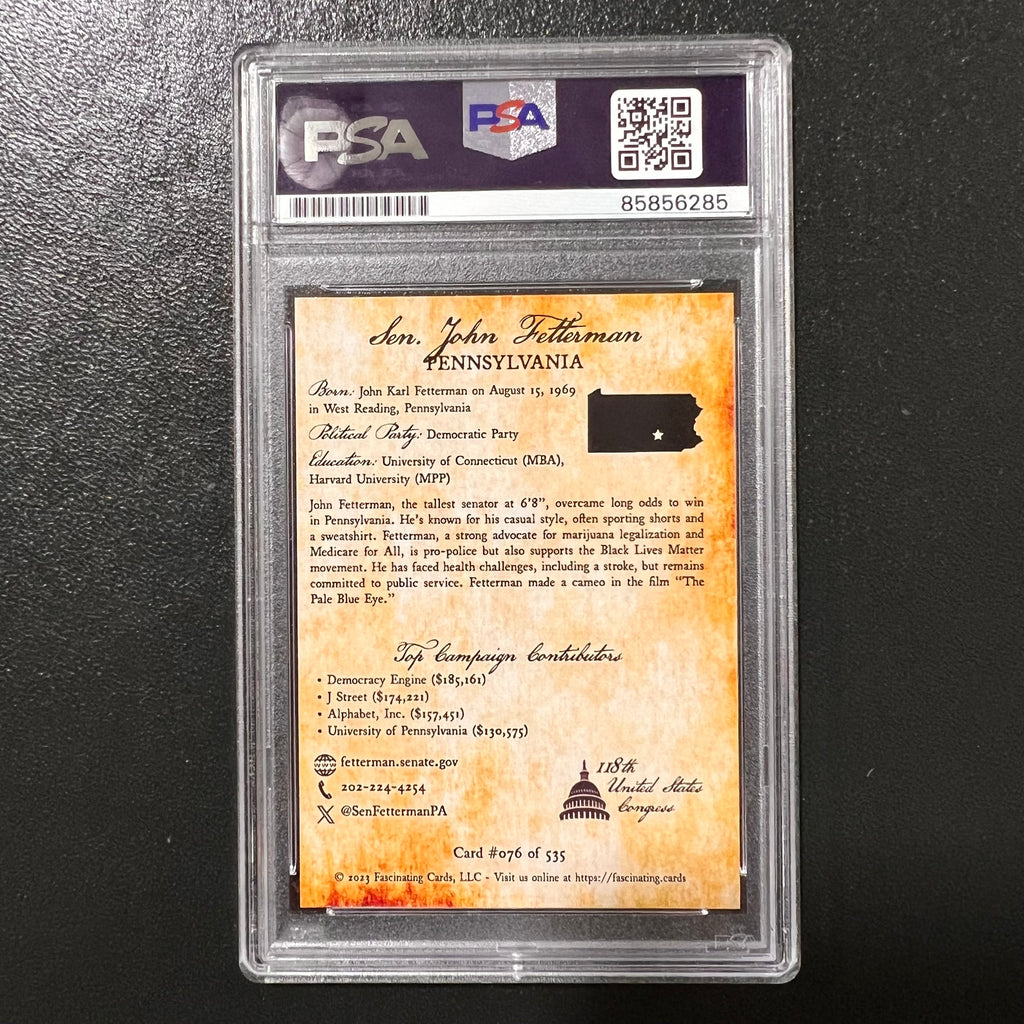 2023 Fascinating Cards John Fetterman 76/535 Signed Card Auto PSA Slabbed