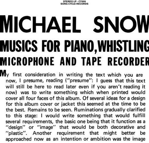 Snow,michael - Musics For Piano Whistling Microphone & Tape - Vinyl Record