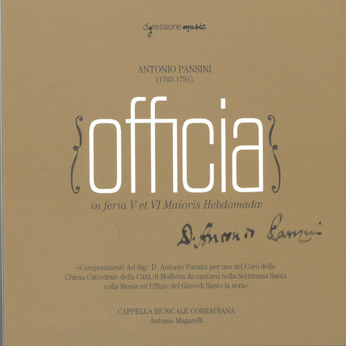 Pansini / Cappella Musicale Corradiana - Officia / In Feria V Et Vi Maioris Hebdomadae - Music CD