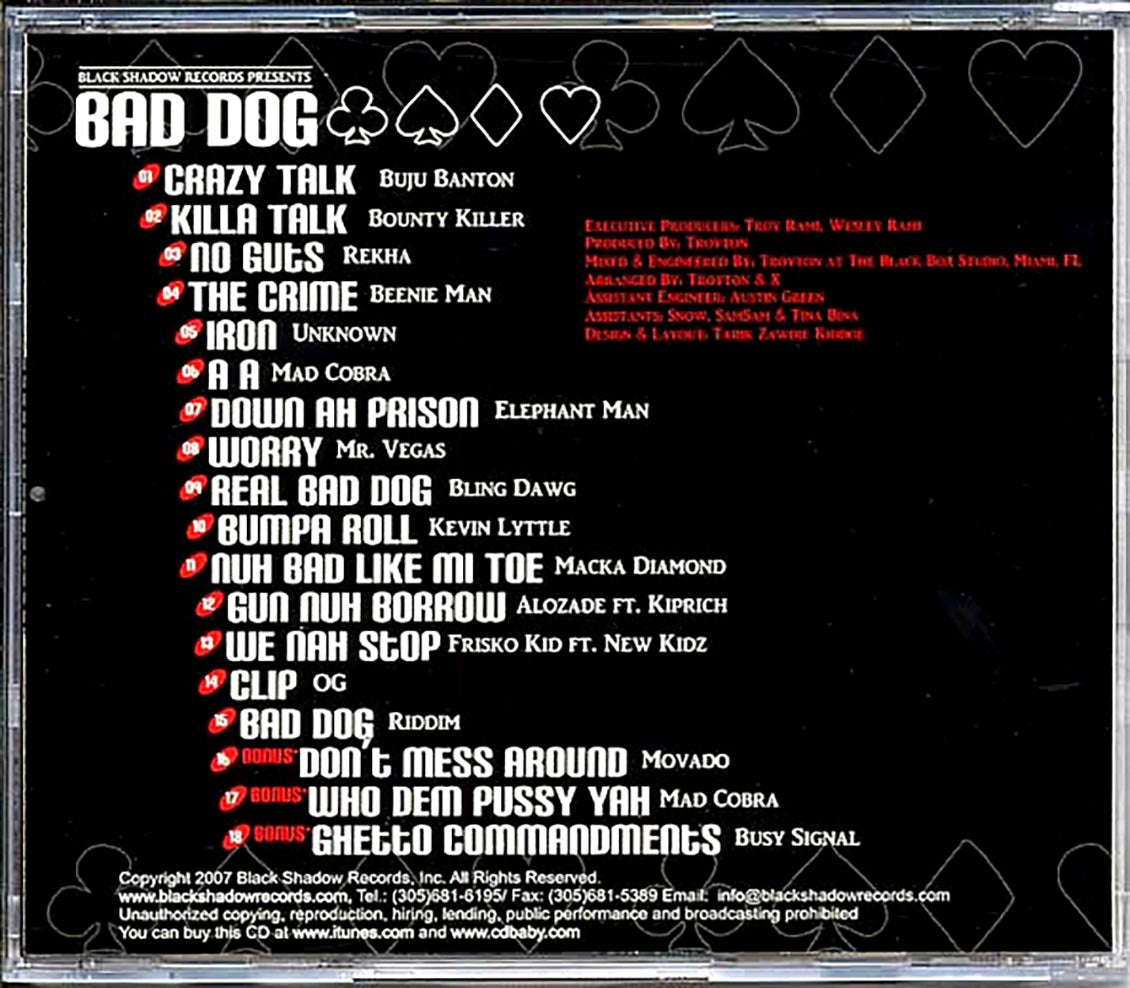 Buju Banton, Busy Signal, Bounty Killer, Mad Cobra, Etc. - Bad Dog (rhythm: "Bad Dog") Music CD
