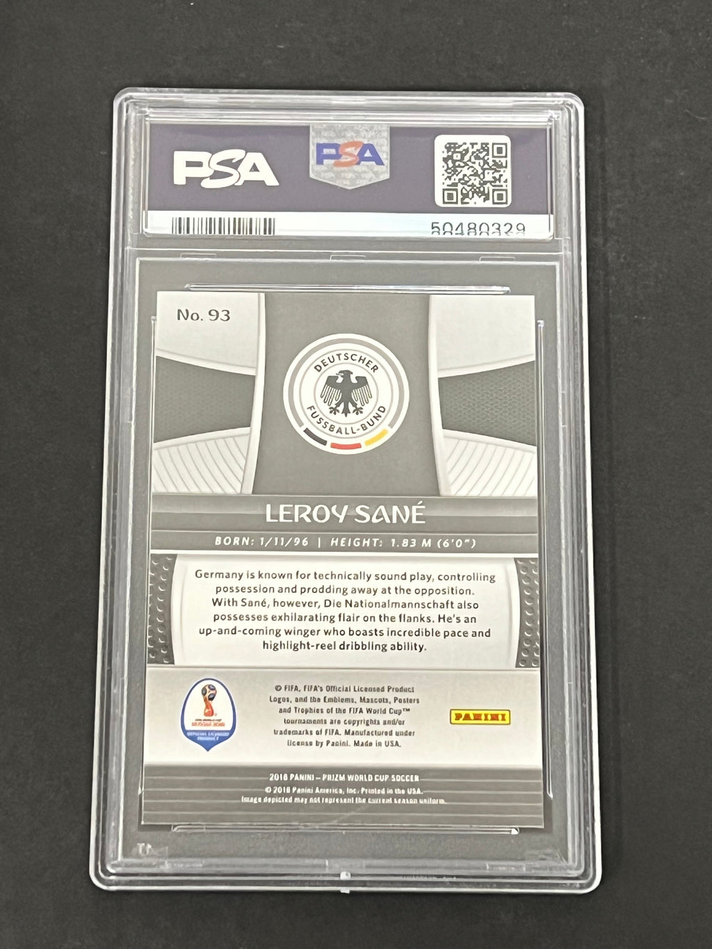 2018 Panini Prizm World Cup #93 Leroy Sane Signed Card PSA 9 Autographed