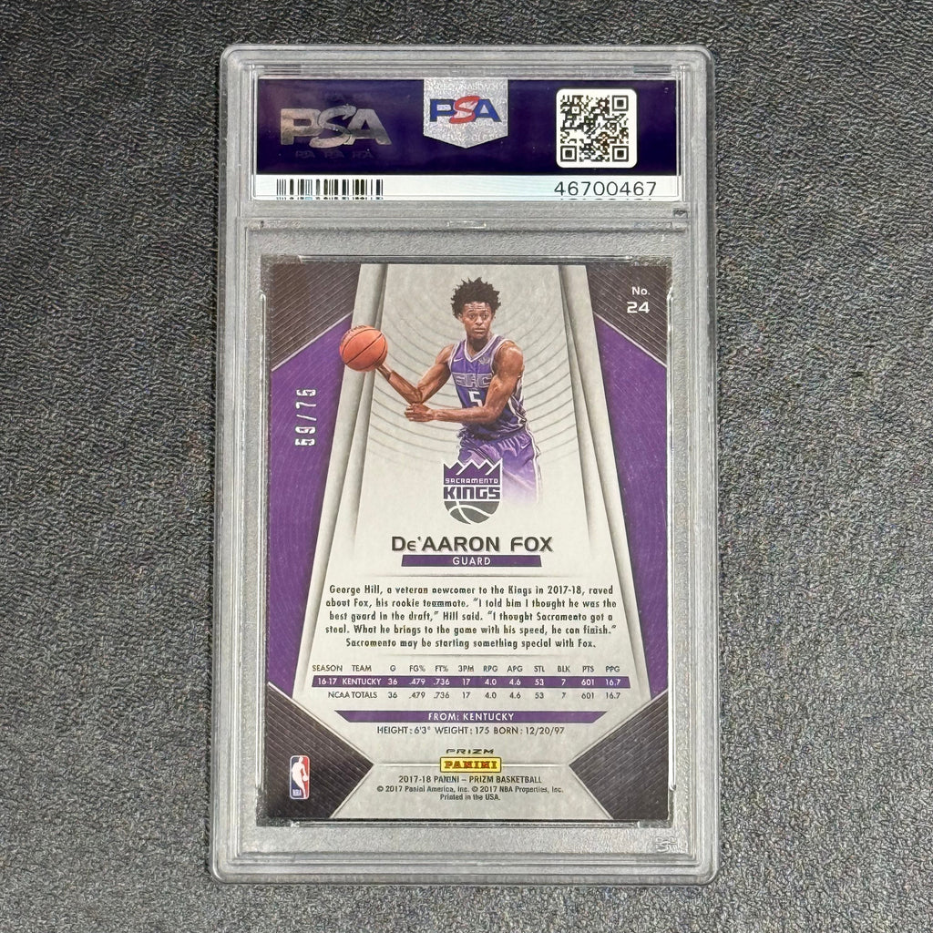 2017 Panini Prizm Purple#24 Rookie 59/75 De'aaron Fox Signed Card PSA 10 Kings