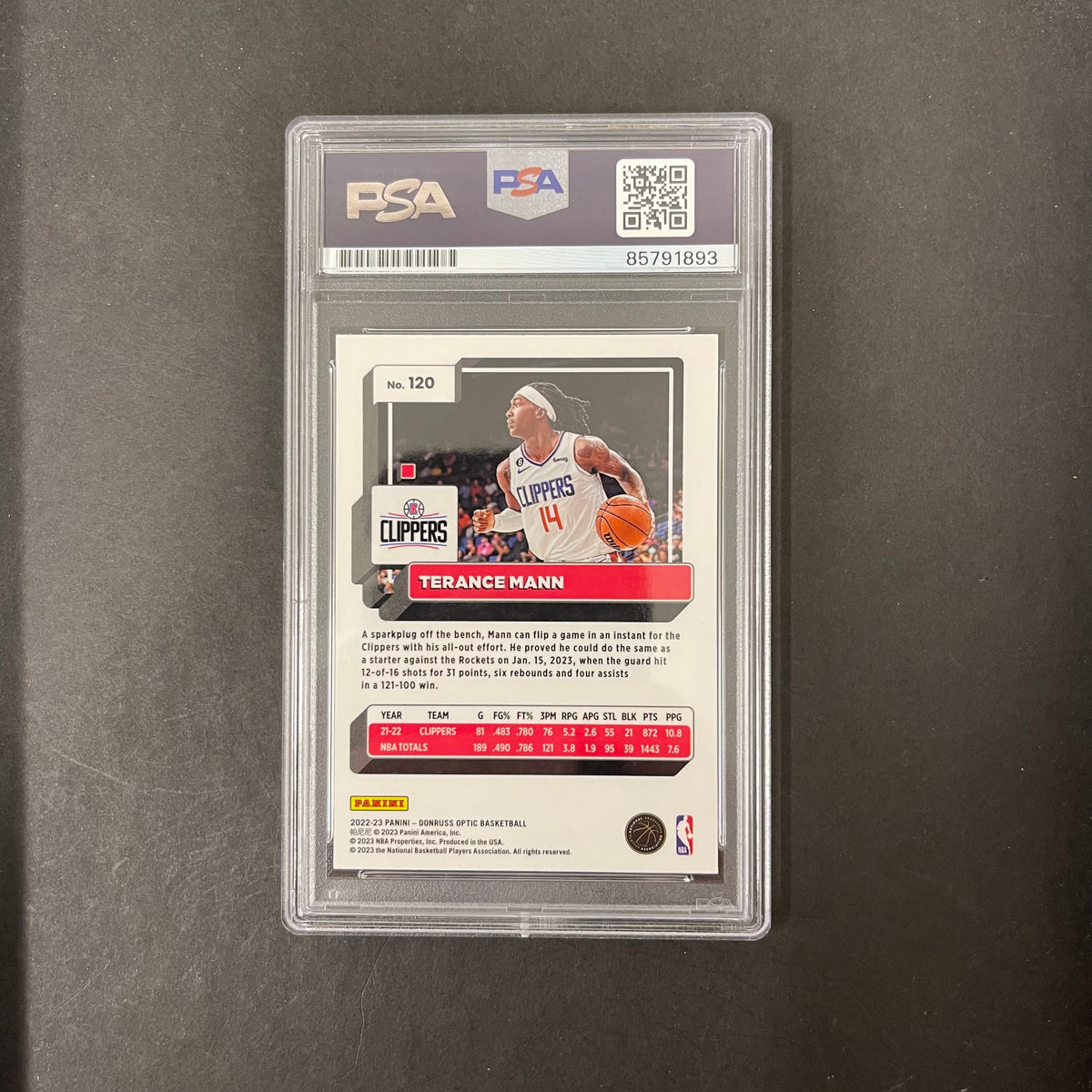 Terance Mann 2022-23 Panini Donruss Optic#120 Signed Card PSA Autographed
