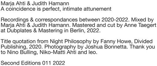 Ahti,marja / Hamann,judith - Coincidence Is Perfect Intimate Attunement - Vinyl Record