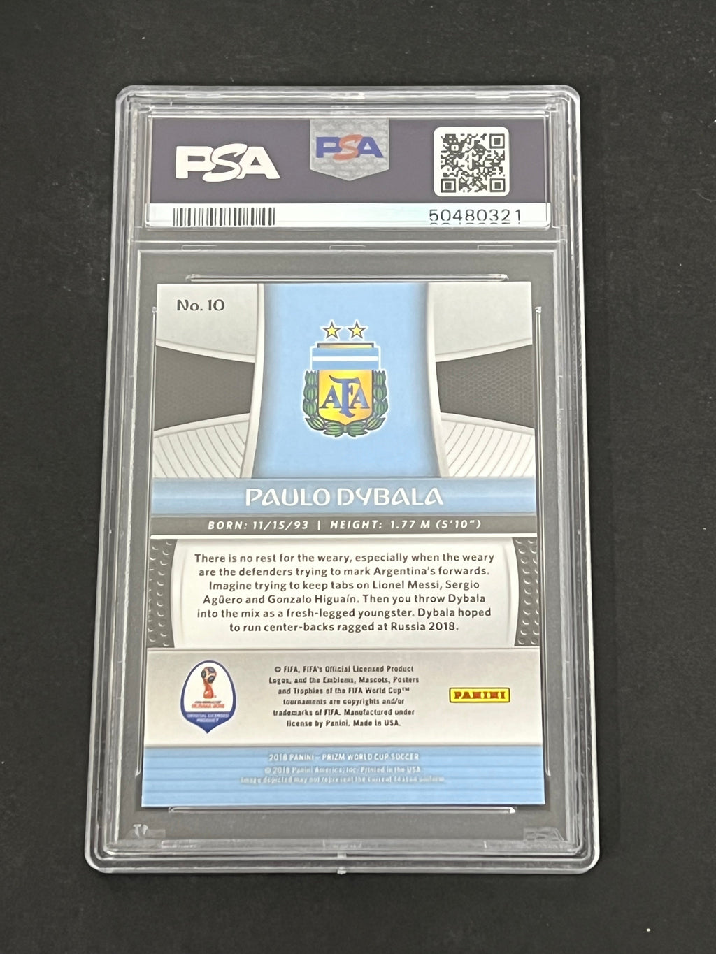 2018 Panini Prizm World Cup #10 Paulo Dybala Signed Card PSA 8 Autographed