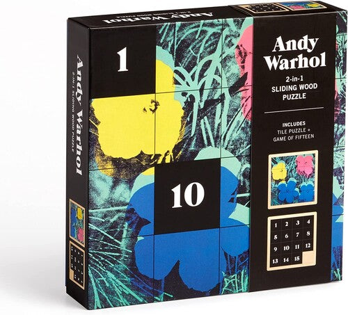 Galison - Andy Warhol Flowers 2 In 1 Sliding Wood Tile - Games