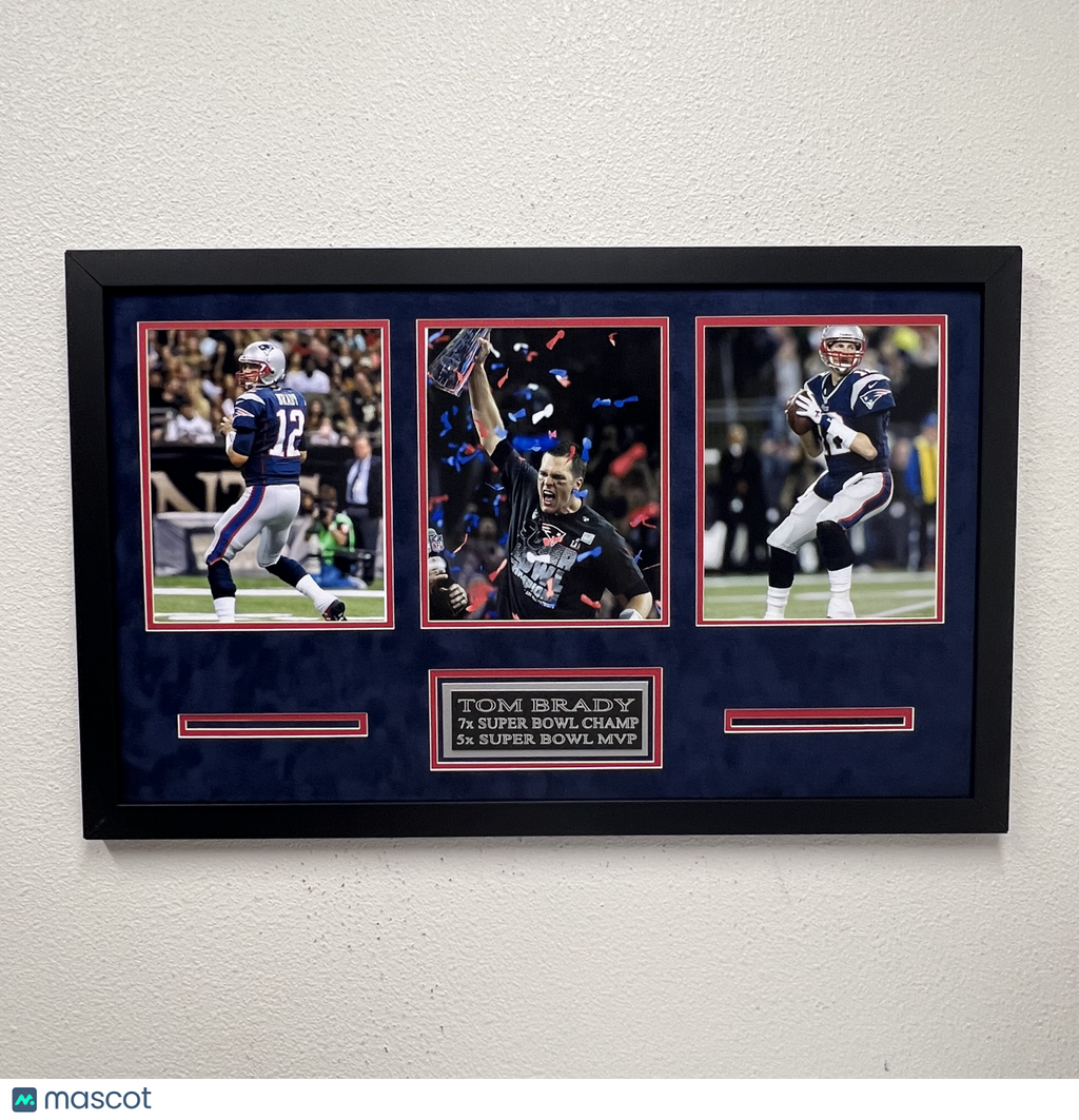 Tom Brady Signed New England Patriots Football 3-Photo Custom Display Frame