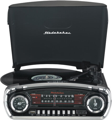 Studebaker Sb6057b Retro Turntable Record Player 3 Speed Bluetooth Black