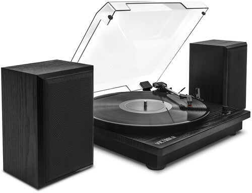 Victrola Vm135blk Montauk Bluetooth Turntable Record Player with Speakrs Black