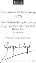 Lloyd,george - Concerto For Violin & Strings - Violin & Piano - Special Products