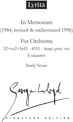 Lloyd,george - In Memoriam For Orchestra - Study Score - Special Products