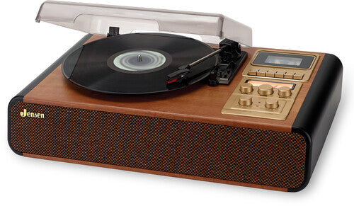 Jensen Jta385 Retro Turntable Record Player Cassette Radio Brown