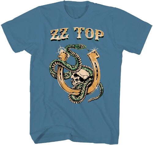 Zz Top Snake Skull Tshirt Large Blue 24zzt005a3 - Zz Top Snake Skull Tshirt Large Blue 24zzt005a3 - Apparel