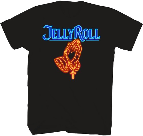 Jelly Roll Neon Praying Hands F/b Tshirt Med Blk - Jelly Roll Neon Praying Hands F/b Tshirt Med Blk - Apparel