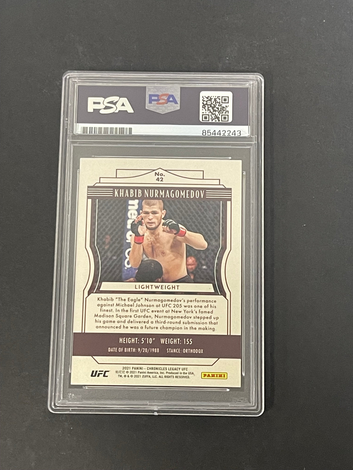 2021 Panini Chronicles Legacy UFC #42 Khabib Nurmagomedov signed card PSA