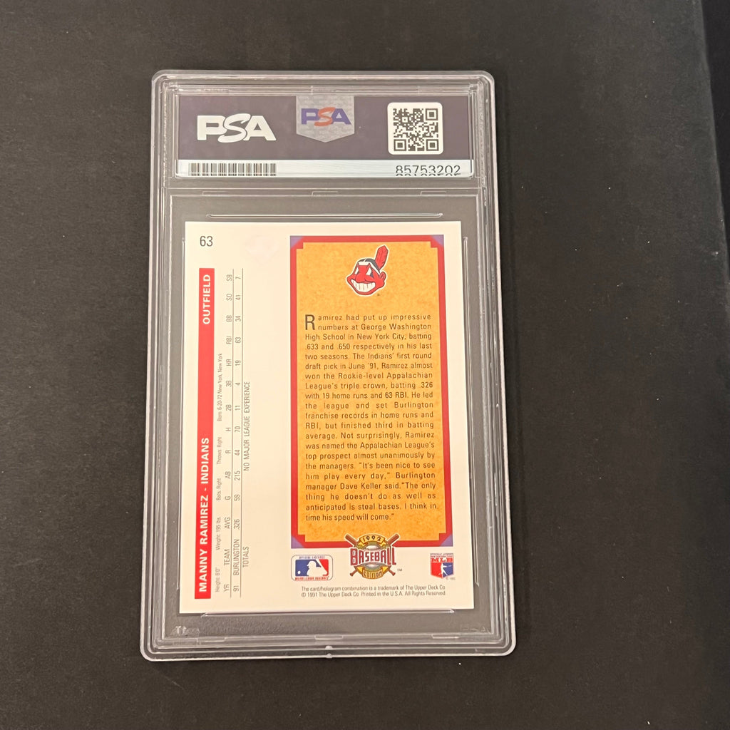 1992 Upper Deck Top Prospect 1992 #63 Manny Ramirez Signed Card Auto 10 PSA Slabbed Cleveland Indians