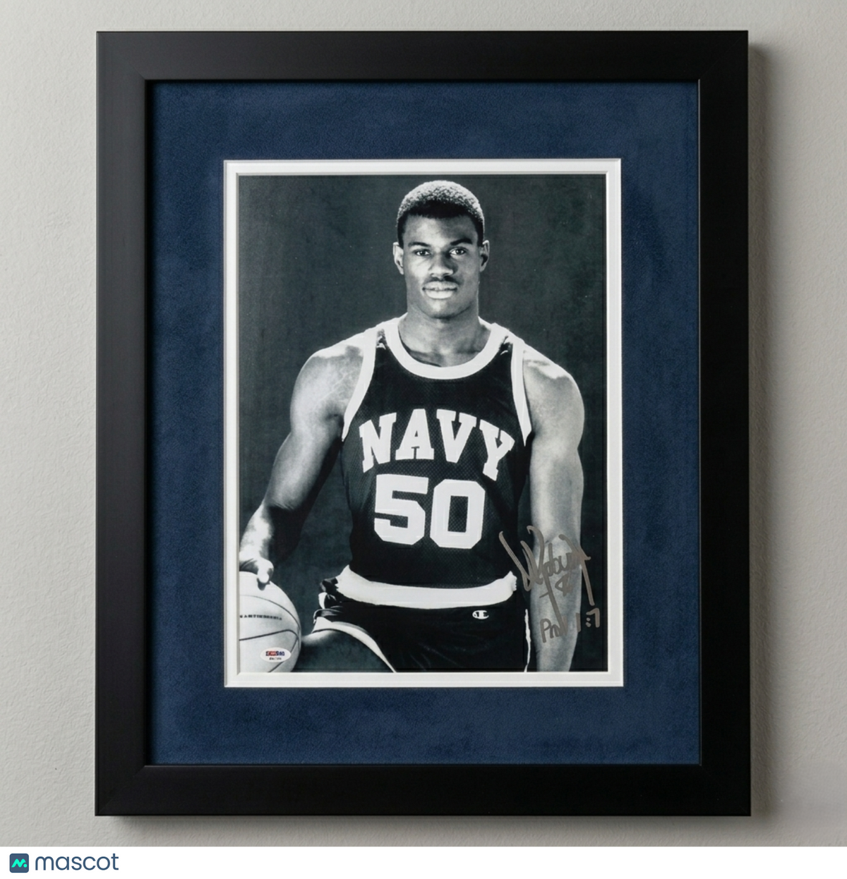 David Robinson Navy Midshipmen Signed Basketball 12x18 Custom Framed Photo PSA