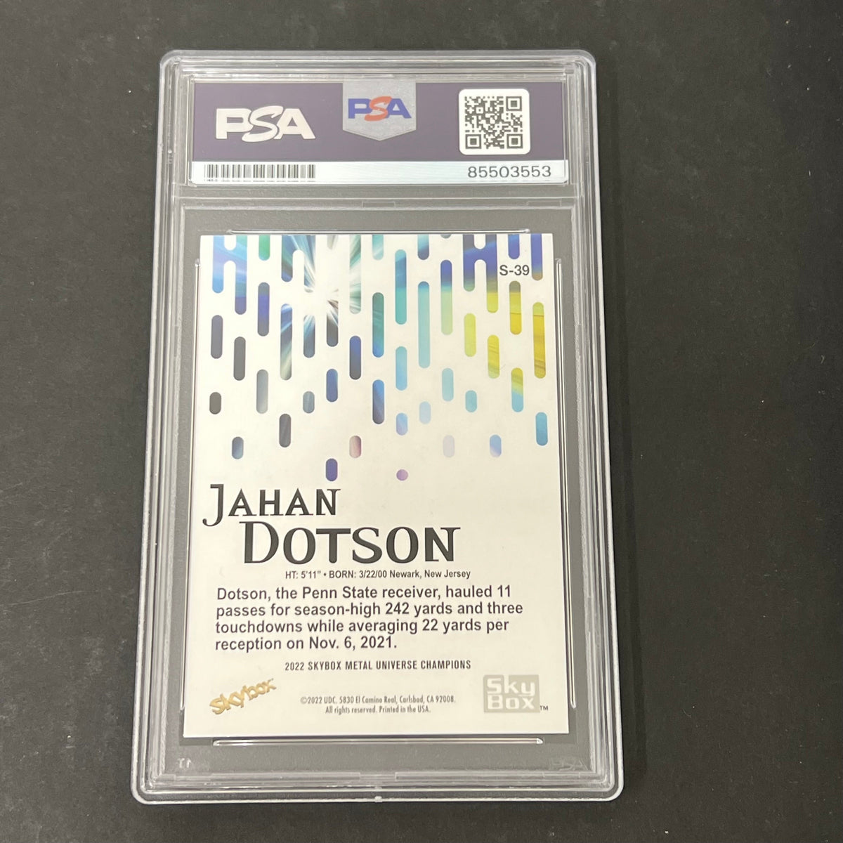 2022 Skybox Metal Universe Champions #S-39 Jahan Dotson signed card PSA