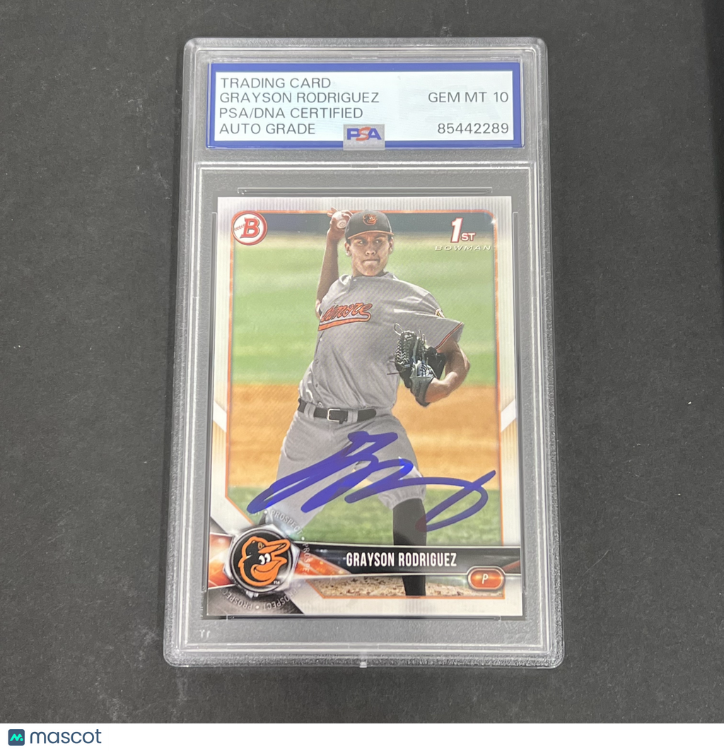 2018 Bowman First #BD-73 Grayson Rodriguez signed card PSA Auto 10 Orioles