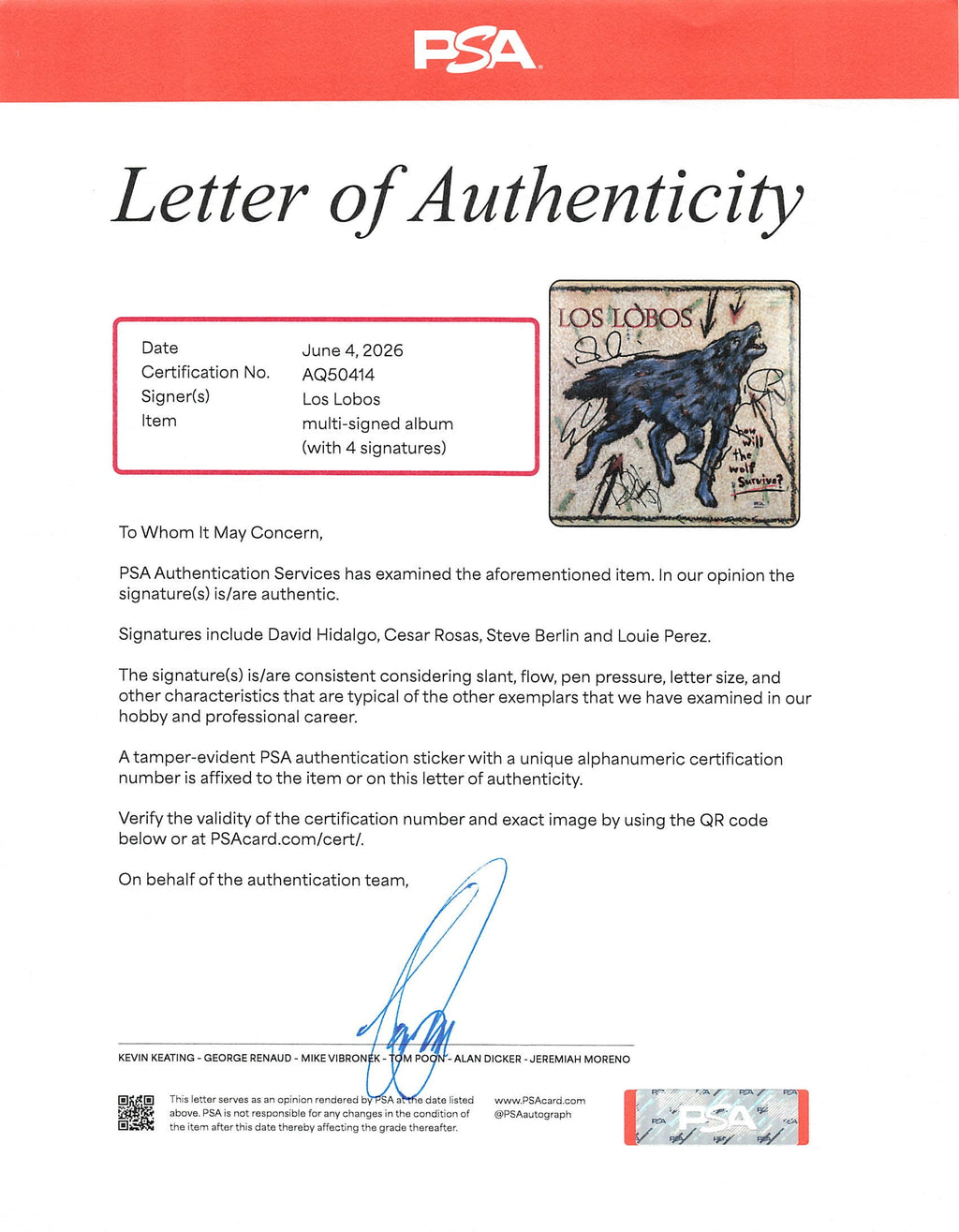 Los Lobos Signed How Will the Wolf Survive Framed Vinyl PSA